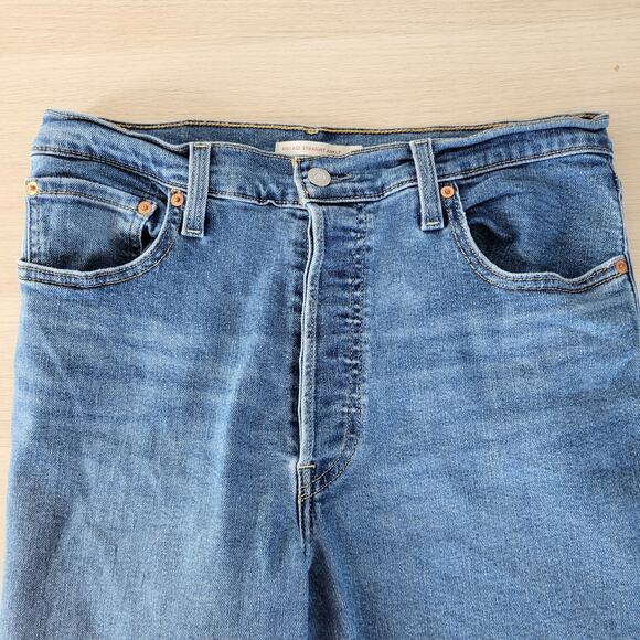 Levi's Ribcage Ankle Straight Leg Jeans Button Fly Medium Wash High Rise 32 - Picture 3 of 9
